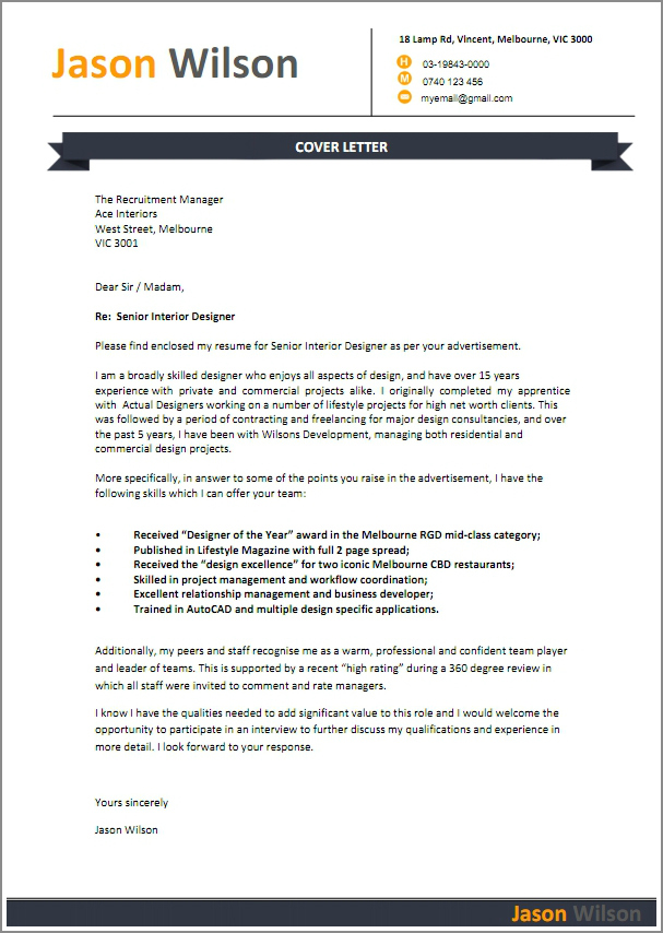 Cover letter examples design job